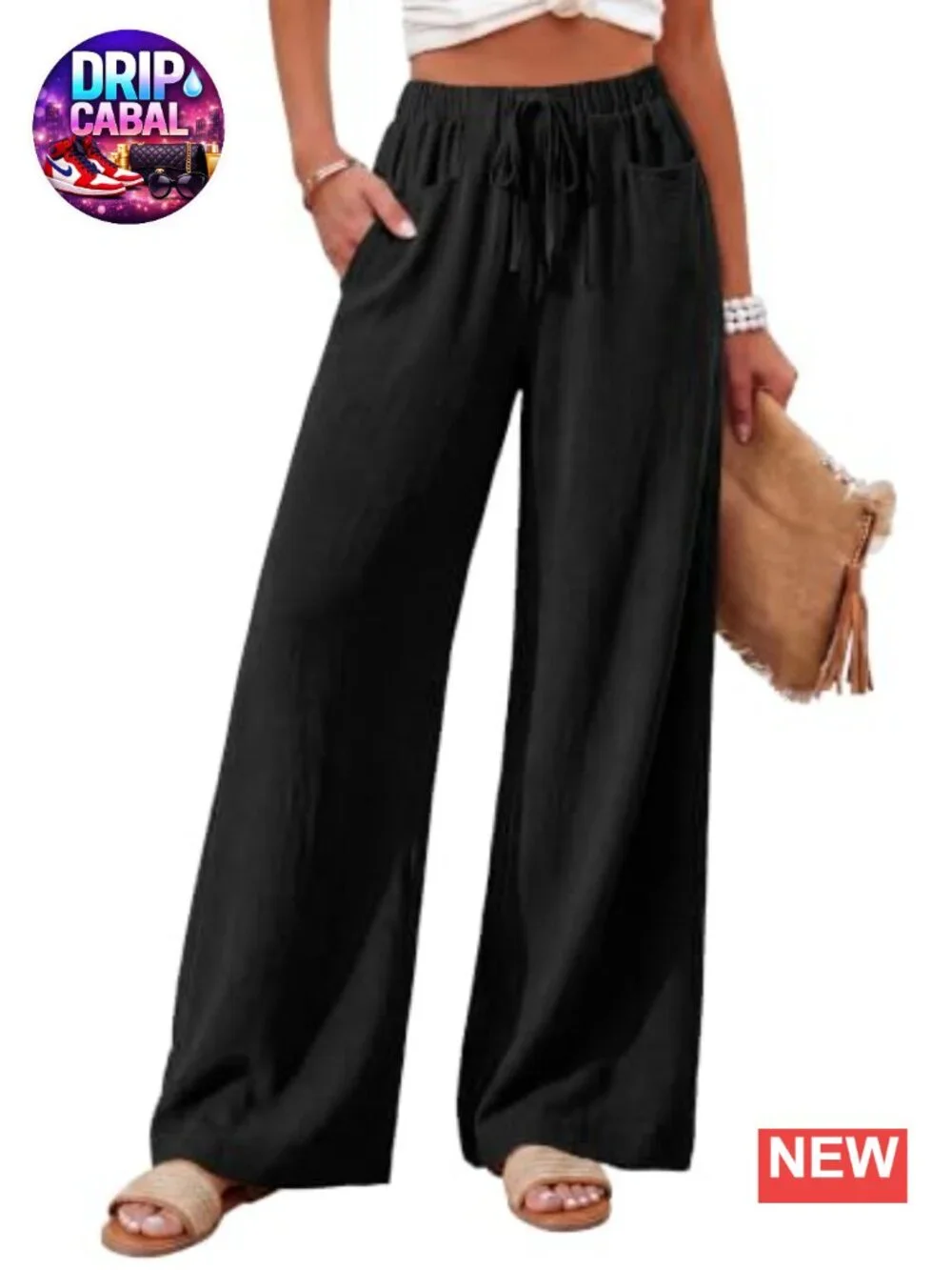 Women's Wide Leg Palazzo Pants High Waist Flowy Casual Drawstring Trousers with